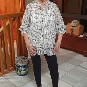 Zara polka dot oversized sheer blouse